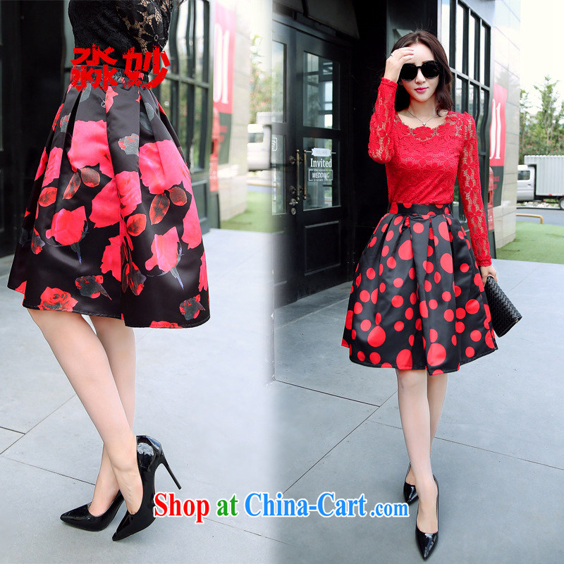 with wonderful retro stamp duty, as well as upper body skirt shaggy dress 2015 new large A Field skirt lace T-shirt kit B 6240 wave point skirt black T-shirt S, represented by Mya (MiaoMiao), online shopping