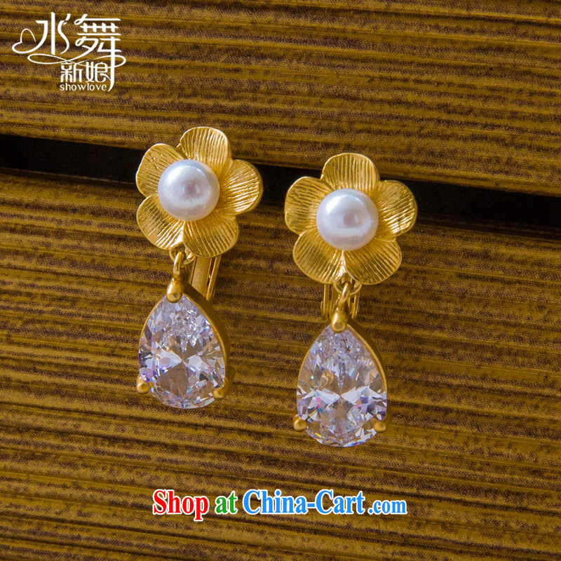 Water dance bridal earrings gold flowers Pearl flower 心耳 folder retro ear ornaments accessories H 0301 gift boxed, water dance, shopping on the Internet