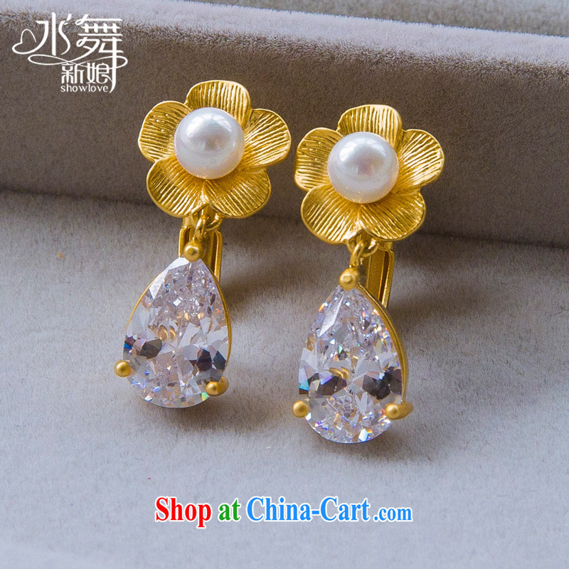 Water dance bridal earrings gold flowers Pearl flower 心耳 folder retro ear ornaments accessories H 0301 gift boxed, water dance, shopping on the Internet