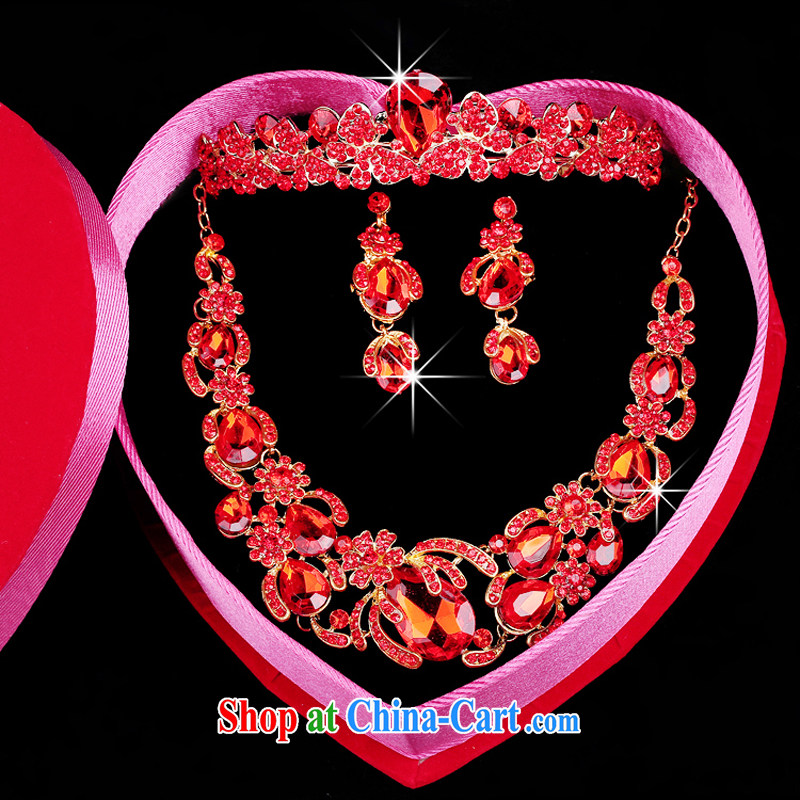 Time his Korean-style red alloy water drilling bridal jewelry crown and ornaments necklace 3-piece kit wedding dresses accessories crown, time, and shopping on the Internet