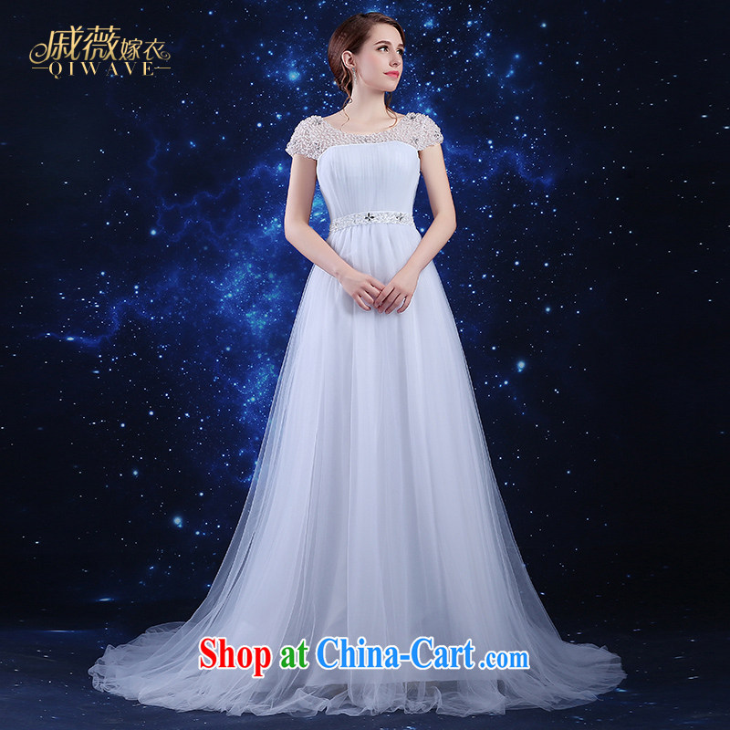 Qi wei summer 2015 new products, Japan, and South Korea wedding dresses dress bridal wedding dress white high waist pregnant wedding double shoulder strap large code graphics thin wood drilling small tail white XXL