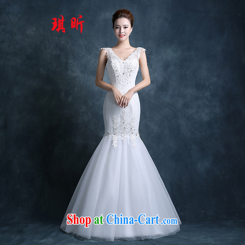 Angel year crowsfoot wedding 2015 new Autumn and Winter Fashion Korean shoulders V collar small tail graphics thin bridal wedding dress white XXL