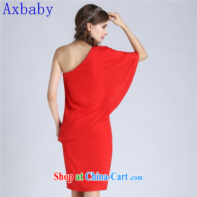 Axbaby summer 2015 new single shoulder flouncing beauty package and bare shoulders red bows dress female Red L, love Yan Abebe Bikila (Axbaby), online shopping