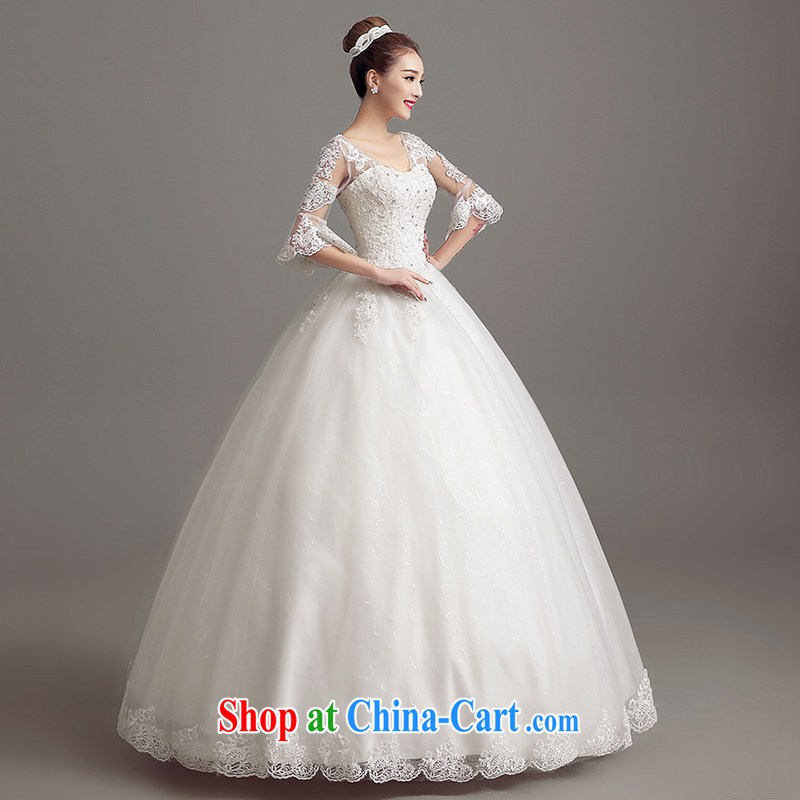 Time Syrian lace Deep V collar long-sleeved a Field shoulder alignment cultivating Korean bridal wedding dresses style 2015 new, Japan, and South Korea wedding white XL, time, and shopping on the Internet